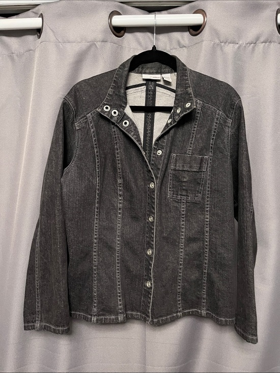 Chico's Jackets & Blazers - Chico's Washed Charcoal Denim Jacket with Eyelet Collar
